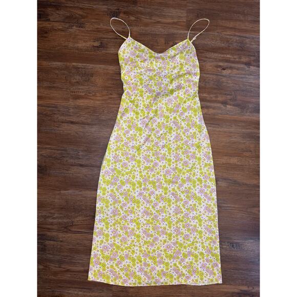 NWT Zara slip dress floral retro 60s 70s hippie spaghetti strap size SMALL *flaw - Picture 1 of 14